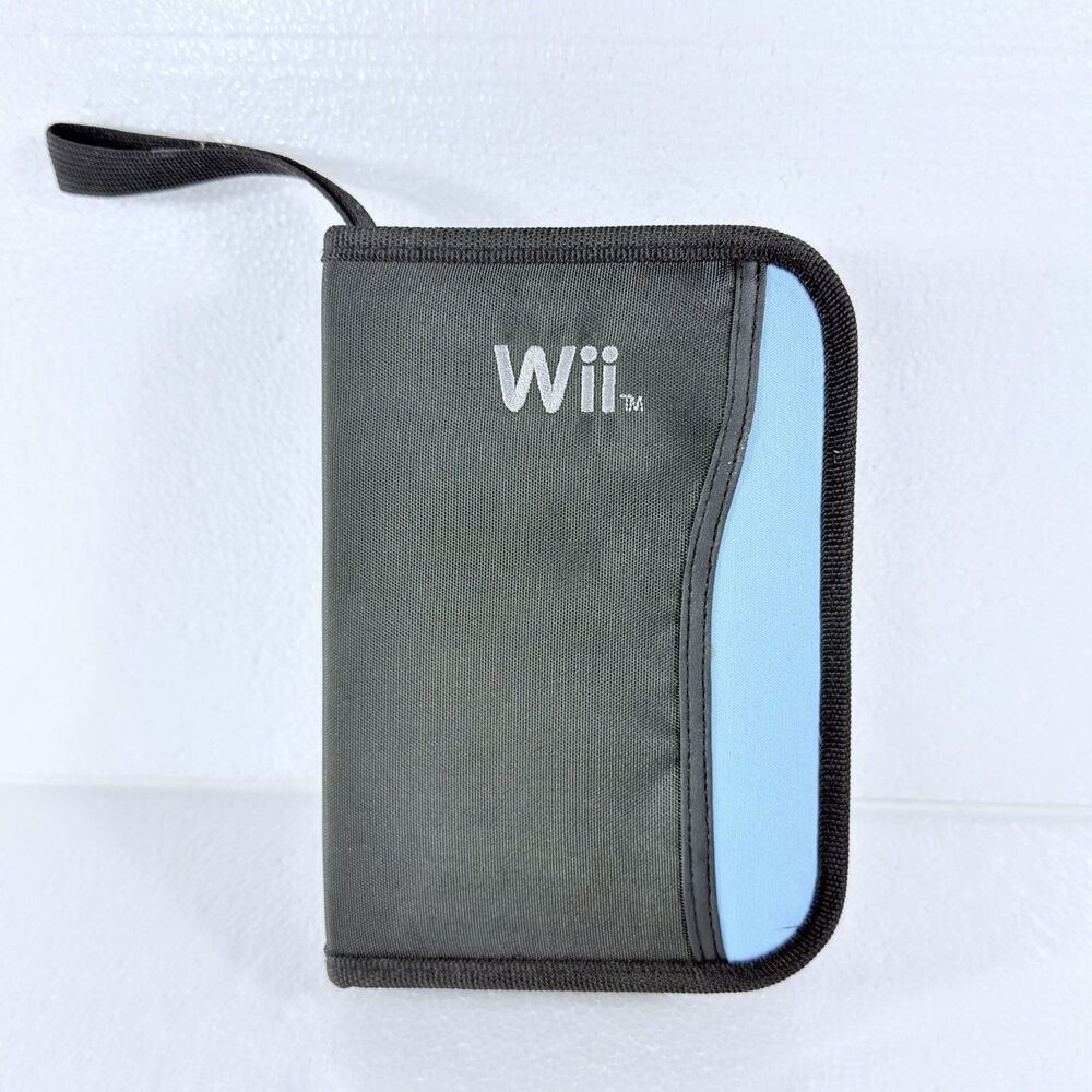 Nintendo Wii Travel Carrying Case 8in Black Blue Wrist Strap Padded Remotes Game
